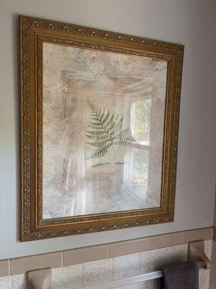 Framed picture, candle holders, wire baskets image