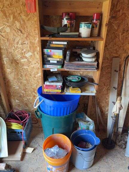 VHS tapes. Iron skillet, paint, sand , trash can image