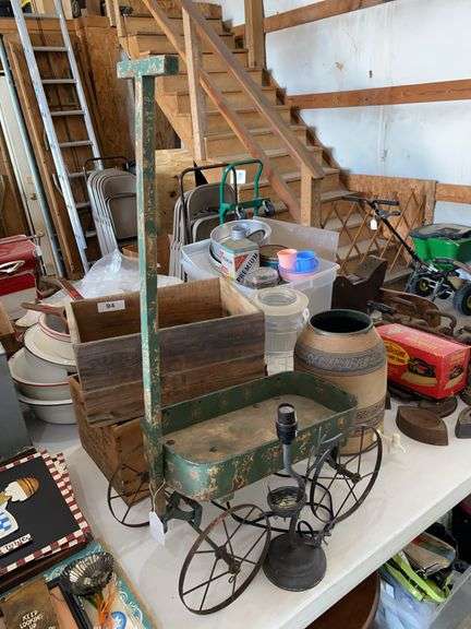 Decorative cart and 15" bird nest lamp base no shade image