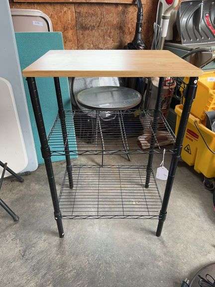 Black metal Kitchen storage rack with wood top image