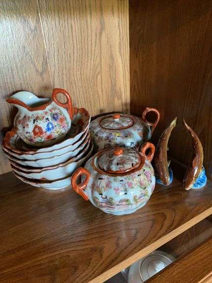 Bone china dish set, fish salt and pepper shakers image