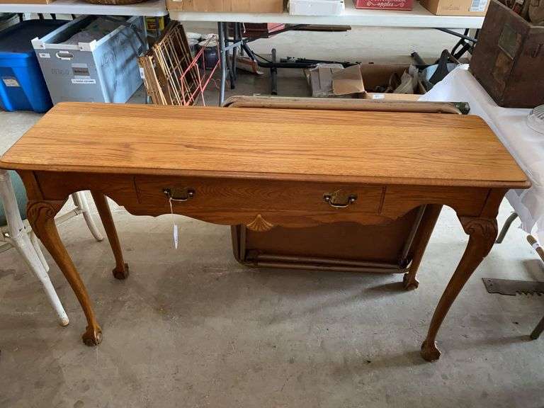 Oak sofa table, 51.5”w x 15”d x 30”h image