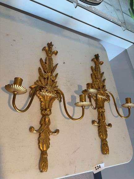 23”Gold tone wall mount candle sconces image