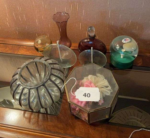 Perfume, vase, paper weight, misc
