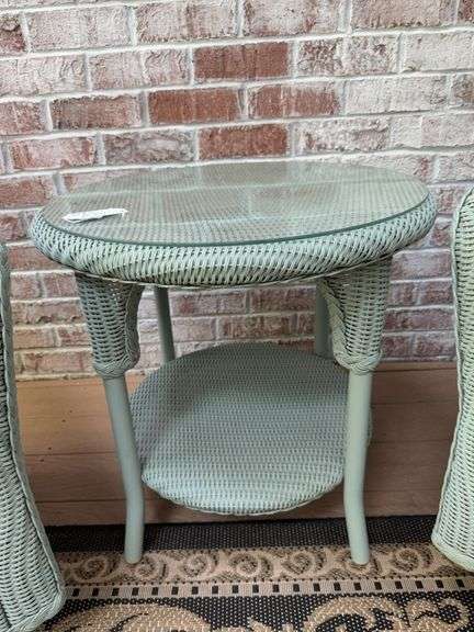 Like-new, Lloyd & Flanders "Reflections" all-weather, wicker table with glass image