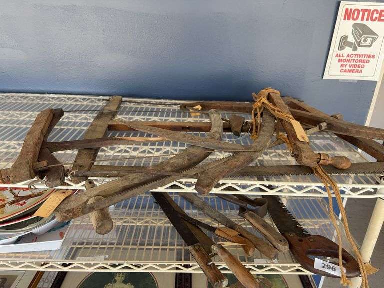 Buck saws, limb saws, smoothing trial, misc vintage tools image