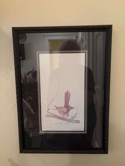 12”x16” framed signed bird picture image