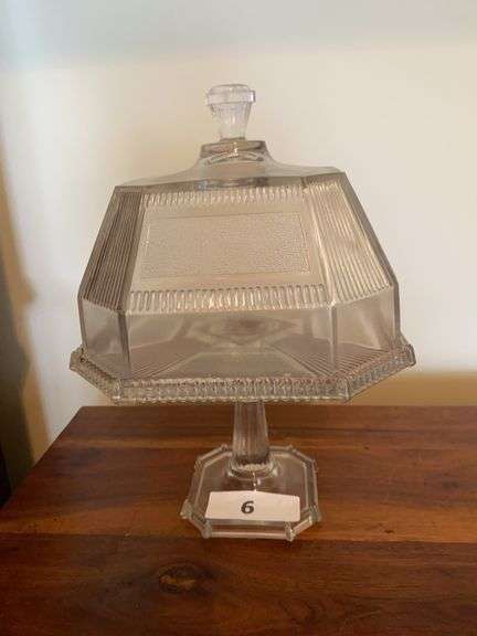 Cake stand with lid, 8”d x 6”h (12”h with lid on), “Pleat and Panel” pattern