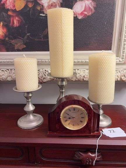 Seiko clock, candle holders image