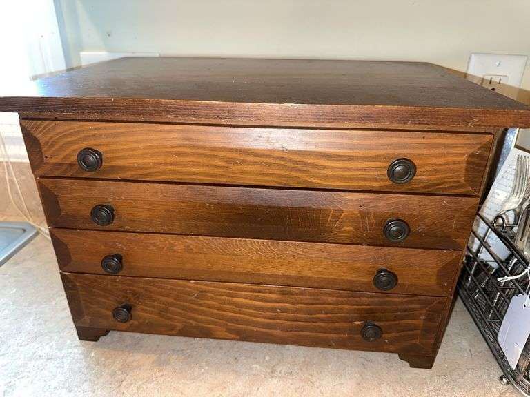 Wooden flatware chest with stainless queens fancy and misc brand flatware image