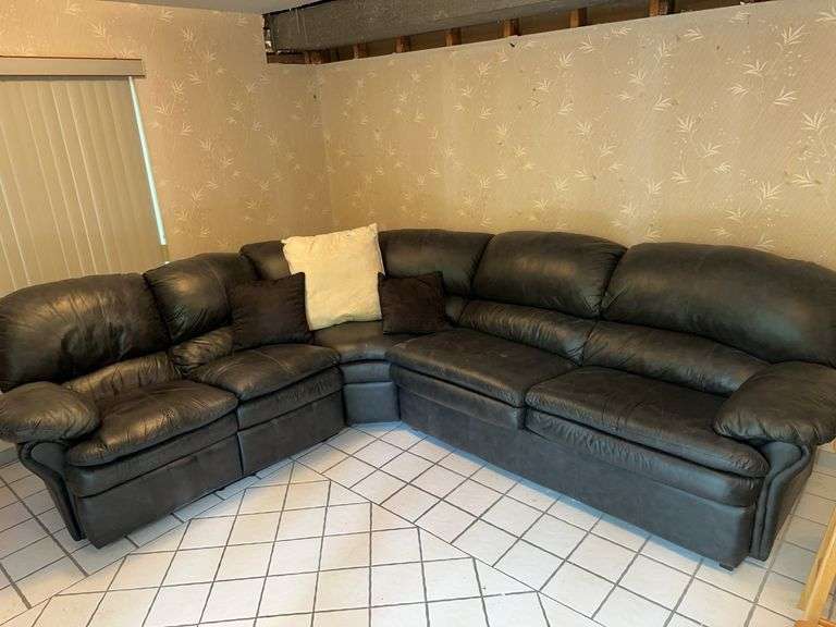 Large black 3 section u shaped sectional sofa image