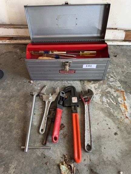 Tool box and contents , wrenches, misc image