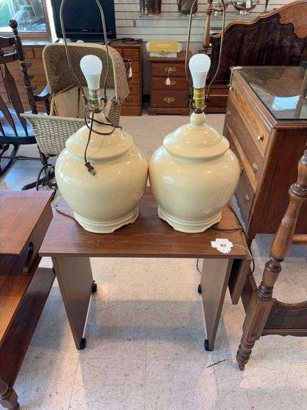 Pr of pottery style table lamps, printer stand image