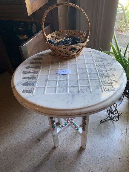 Chess game table 24”d x 26”h, chess pieces image