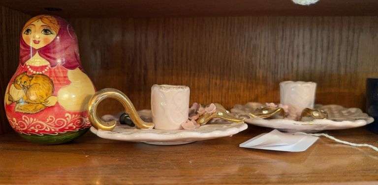 2 Norcrest China candleholders, Russian doll, coasters image