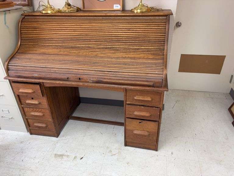 Antique oak roll top desk image