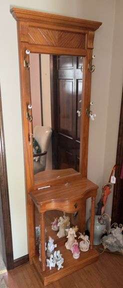 Oak hall tree with mirror back image