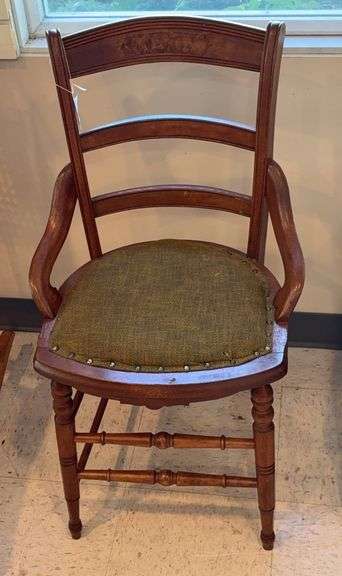 Antique walnut chair w/ upholstered seat image