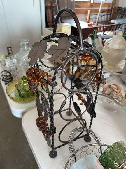 Metal Wine rack and bread basket, 2 John Deere collector lunch boxes image