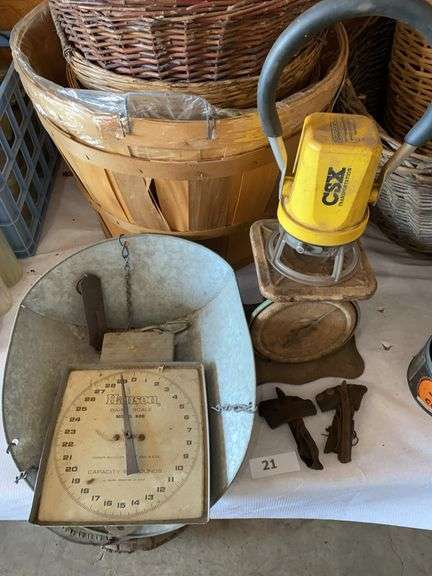 Vintage scales, CSX lantern handle, hand held corn huskers image