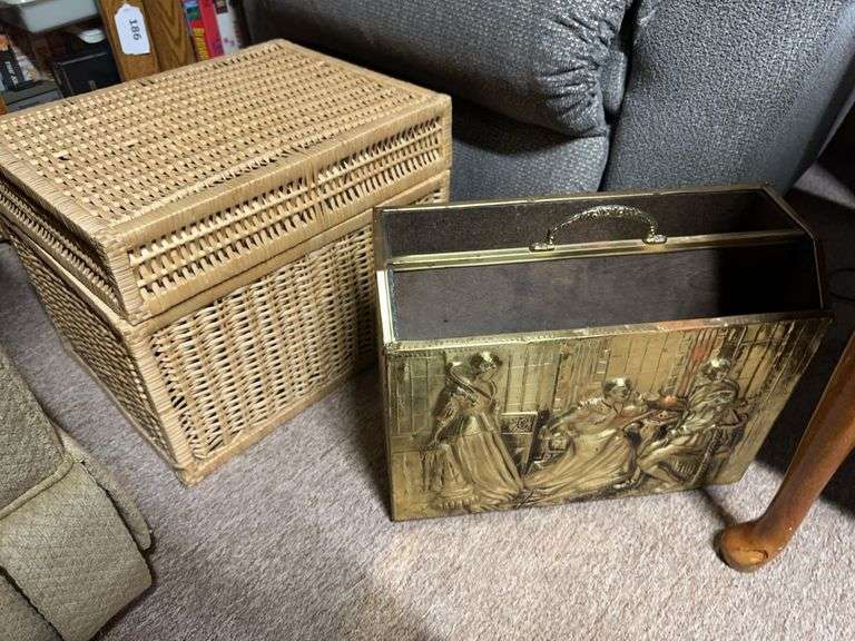 Magazine rack and wicker box with lid image