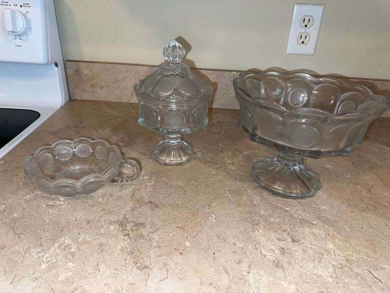 Fostoria Coin Glass Clear Wedding Bowl Candy Dish with lid, Fostoria coin glass compote, Fostoria Coin Glass Nappy Candy Dish