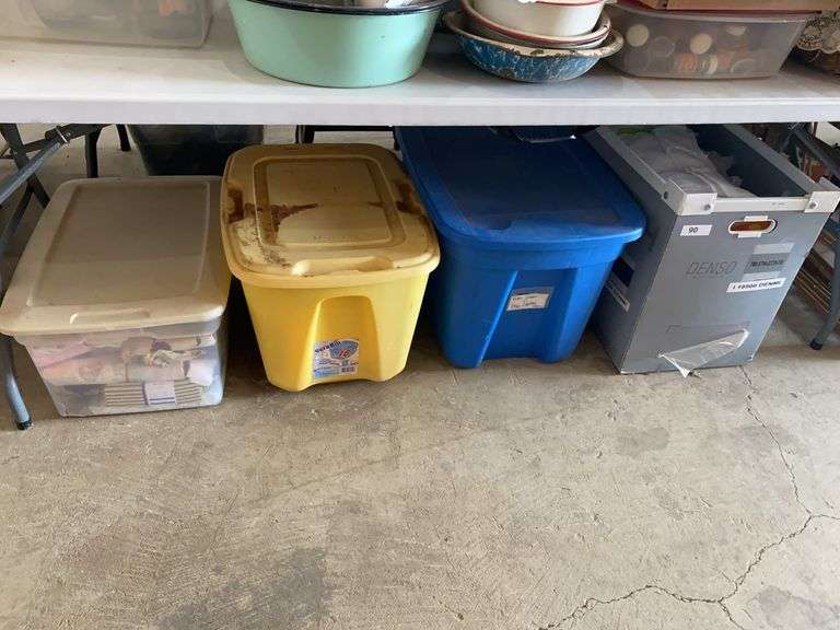 4 storage tubs of assorted fabric image