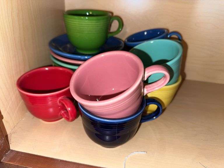 8 Fiesta cups and saucers, salt and pepper, 16 salad plates image