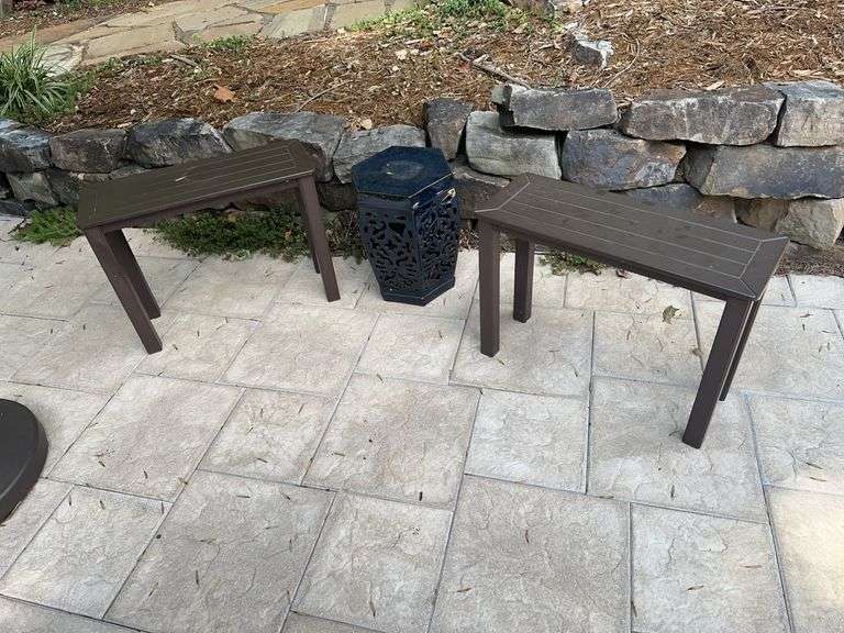 Ceramic garden stool, 2 all weather benches image