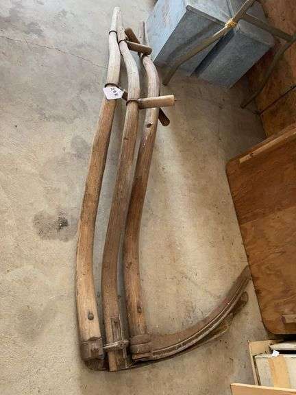 3 vintage wood scythes  5’ long image