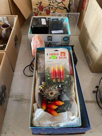 Vintage xmas lights, salt lamp, security monitors image