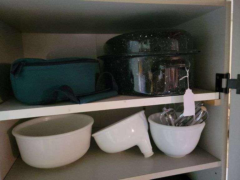 Roaster, White Milk Bowls, Beaters, Pyrex Portables Holder image