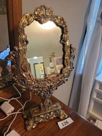 Gilded Floral Swivel Vanity Mirror  16" tall image