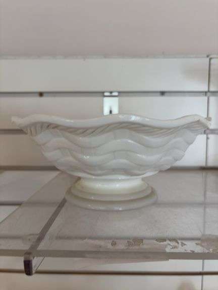 Milk glass basket weave 7” dish image
