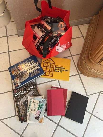 Lot of VHS tapes, 2 fix it manuals, Rifleman magazines, gold books image