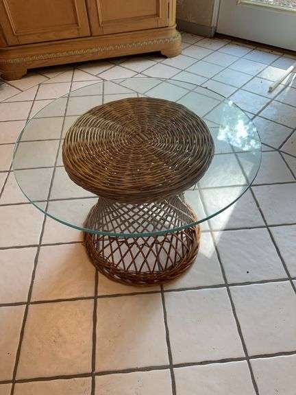 Wicker base side table 24” diameter x 17” tall image