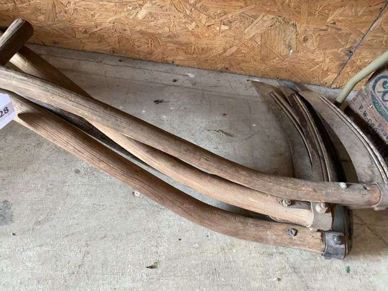 4 vintage wood scythes image