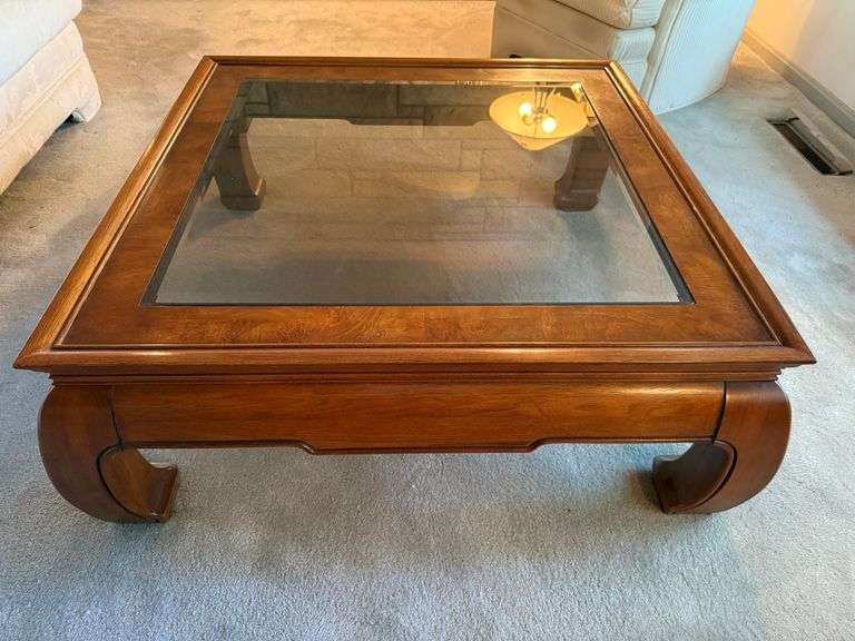 Thomasville glass top coffee table 38.5" x 25" x 38.5"