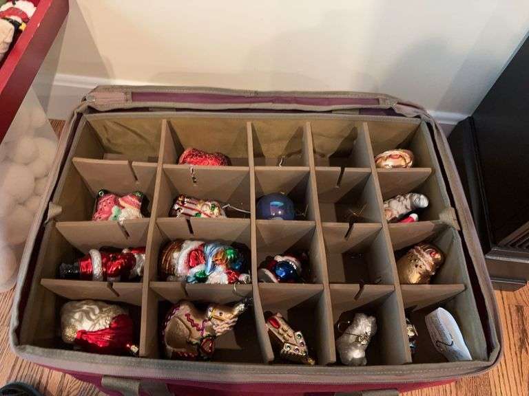 Canvas tote of Christmas tree ornaments . image