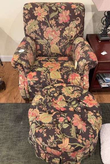 Ethan Allen upholstered arm w/ round ottoman image