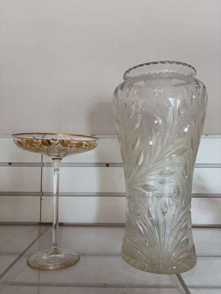13” vase, decorated stemmed dish image