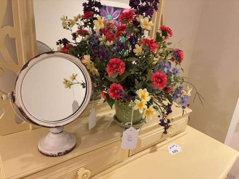 Distressed decorative mirror, artifical plant image