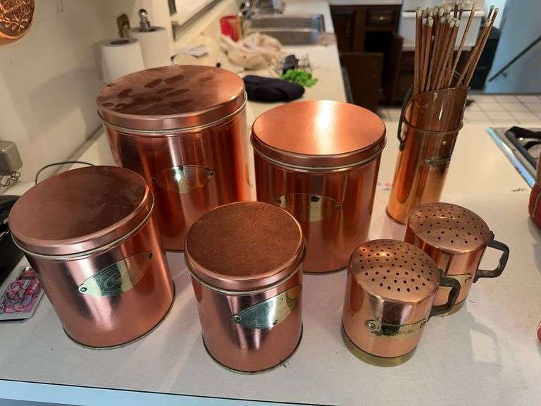 Canister set, salt and pepper, match holder image