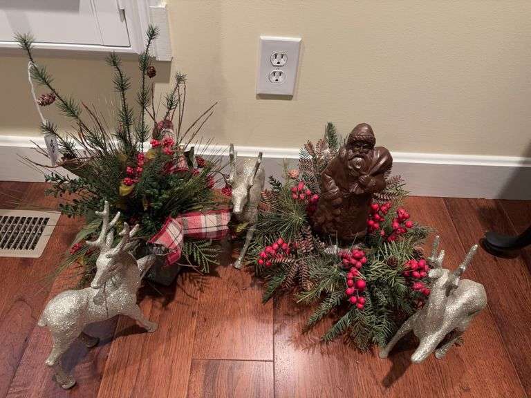 Silver glitter deer and 2 Christmas arrangements image