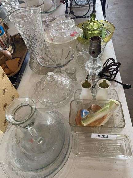 Pair of Pyrex oil & vinegar shakers, Misc clear and Green Glass Collection - glasses, vases, dishes, misc. image