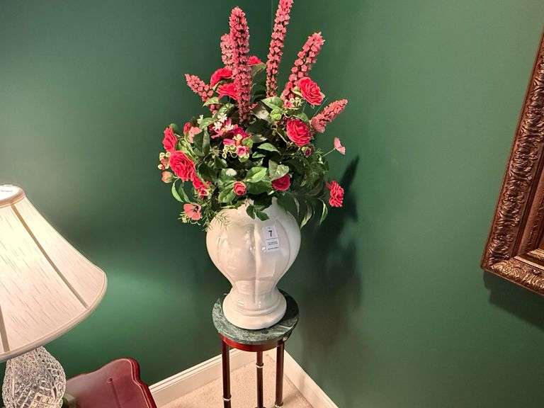 Plant Stand, Vase, and Flowers image