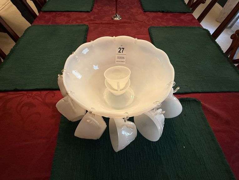 Milk Glass Punch Bowl and 12 Cups image