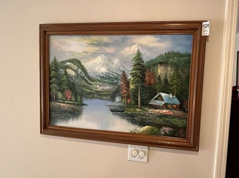 Painting - Cabin, Lake, Mountain - 41" x 30" image