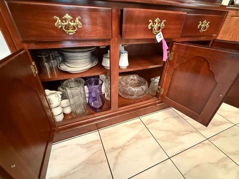 Contents of 3 Drawers & Lower China Cabinet in Kitchen - Misc. Glassware, Cups & Saucers, Cake Plate image