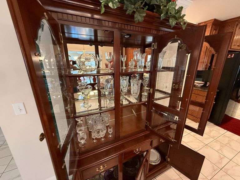 Clear Glass, Leaded Glass, Crystal - Top 3 Shelves of China Cabinet in Kitchen image